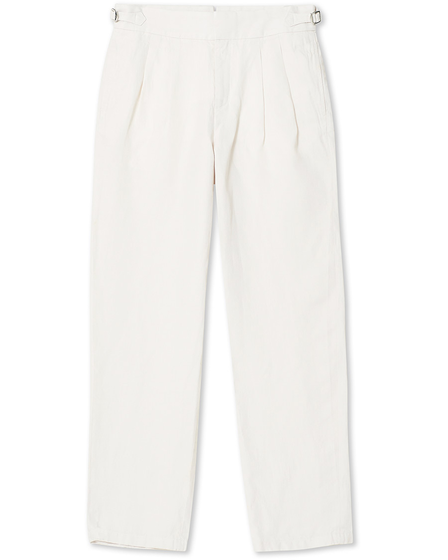 Uomini | Pantaloni | Orlebar Brown | Lyford Relaxed Pleated Linen Trousers White Sand