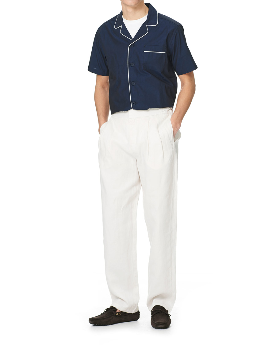 Uomini | Pantaloni | Orlebar Brown | Lyford Relaxed Pleated Linen Trousers White Sand