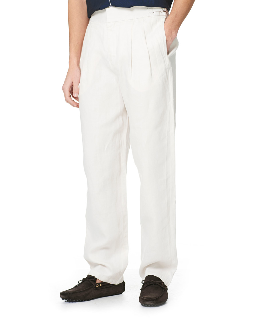 Uomini | Pantaloni | Orlebar Brown | Lyford Relaxed Pleated Linen Trousers White Sand