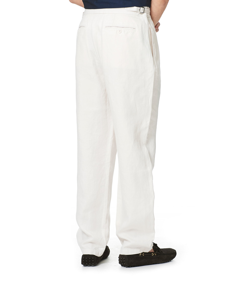 Uomini | Pantaloni | Orlebar Brown | Lyford Relaxed Pleated Linen Trousers White Sand