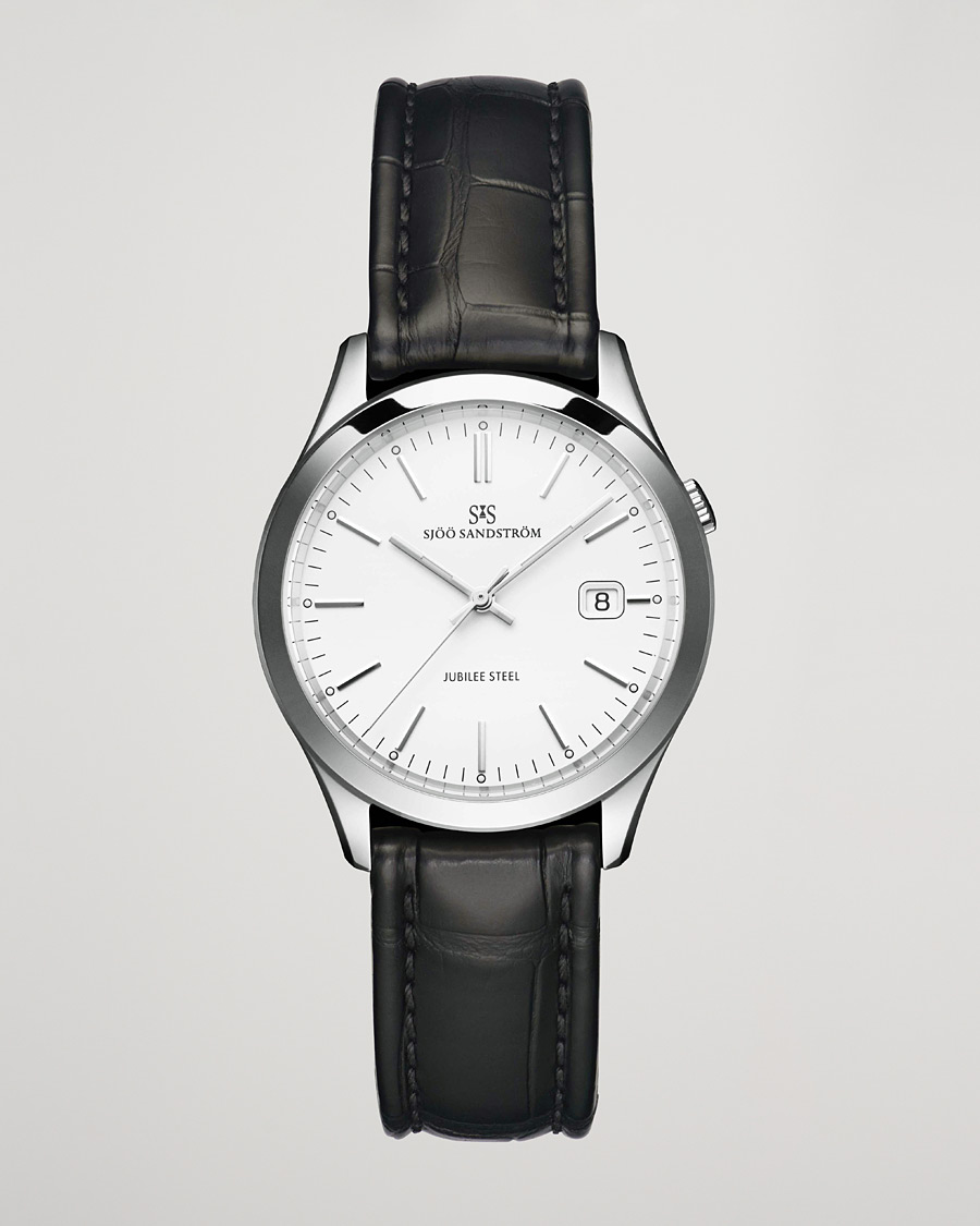 Uomini | Sjöö Sandström Jubilee Steel Quartz 40mm White/Black Calf | Sjöö Sandström | Jubilee Steel Quartz 40mm White/Black Calf