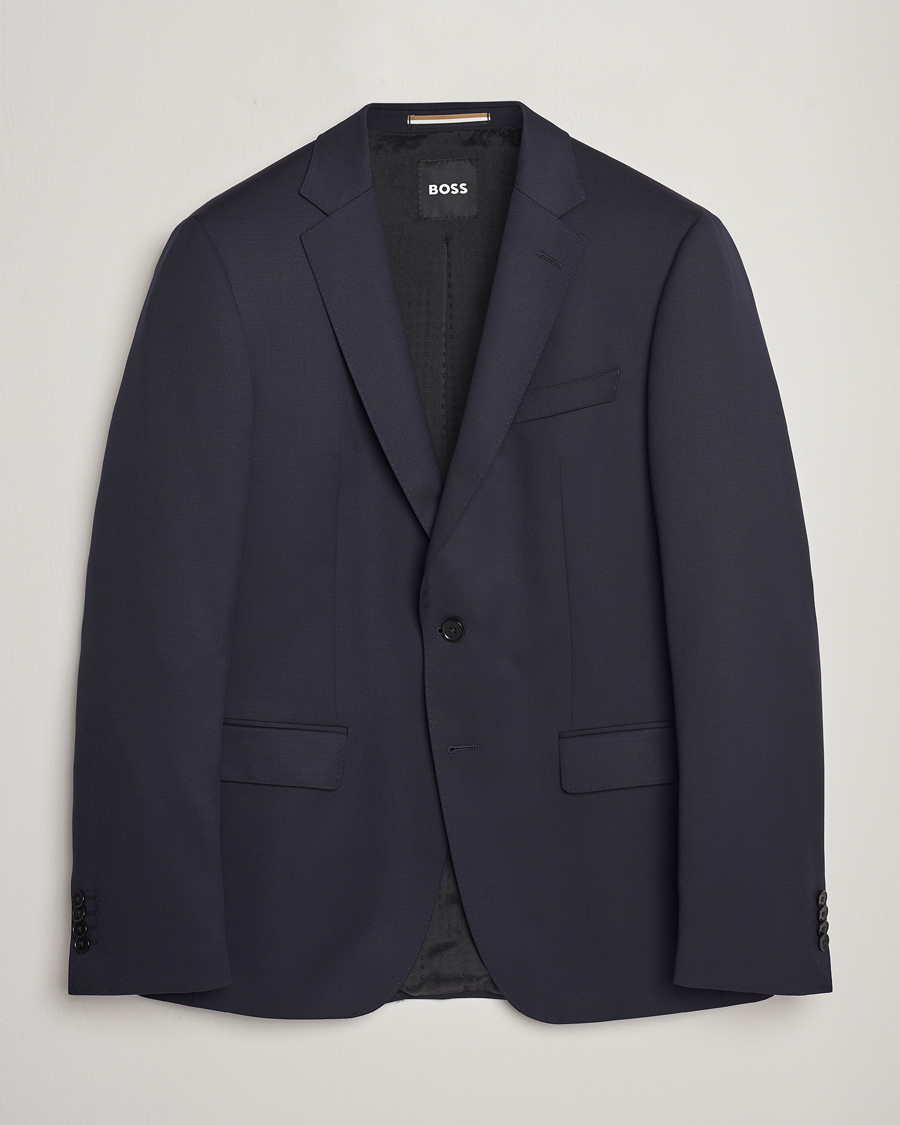 Uomini | Blazers | BOSS BLACK | Huge Slim Fit Wool Blazer Dark Blue