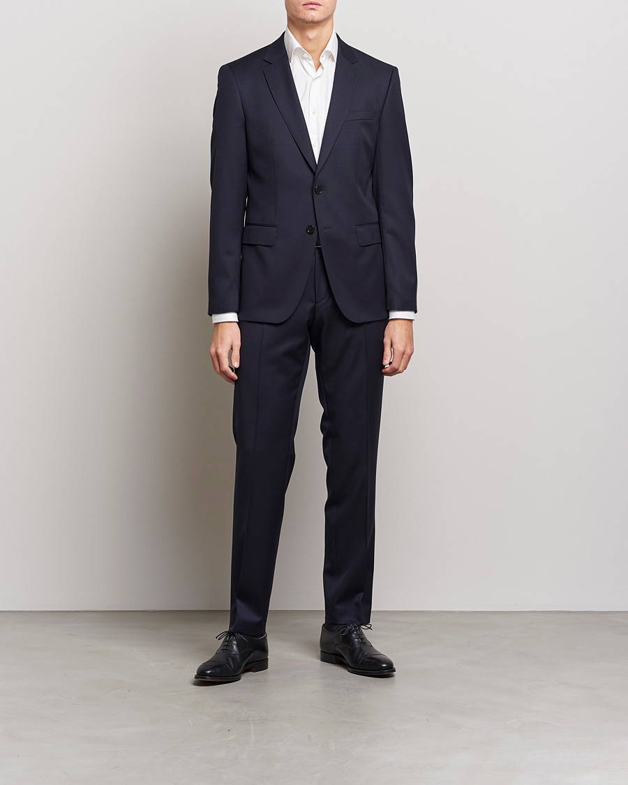 Uomini | Blazers | BOSS BLACK | Huge Slim Fit Wool Blazer Dark Blue