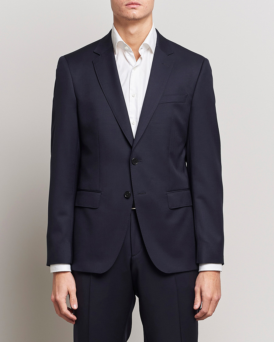 Uomini | Blazers | BOSS BLACK | Huge Slim Fit Wool Blazer Dark Blue