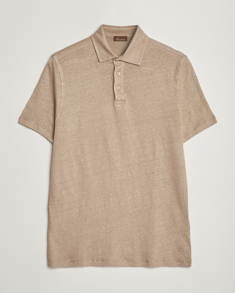 Uomini | Polo | Stenströms | Linen Polo Shirt Beige