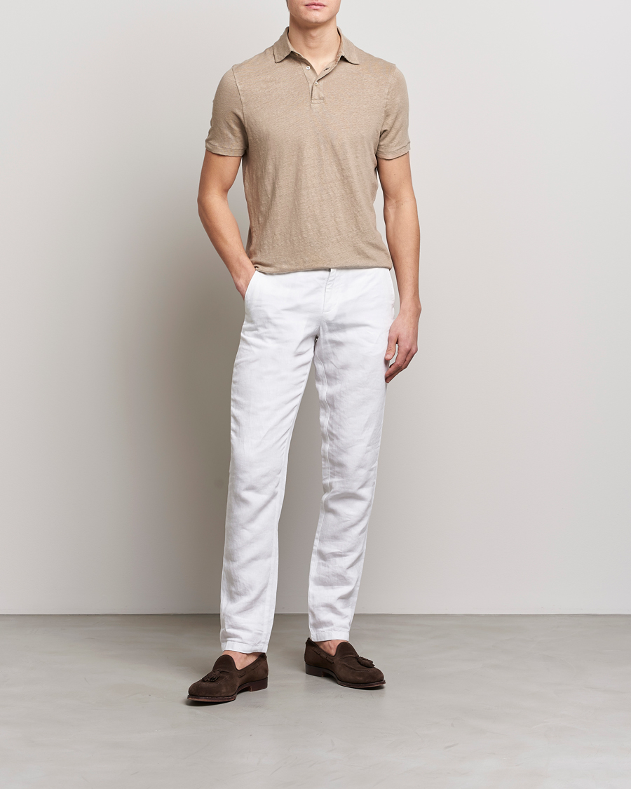 Uomini | Polo | Stenströms | Linen Polo Shirt Beige