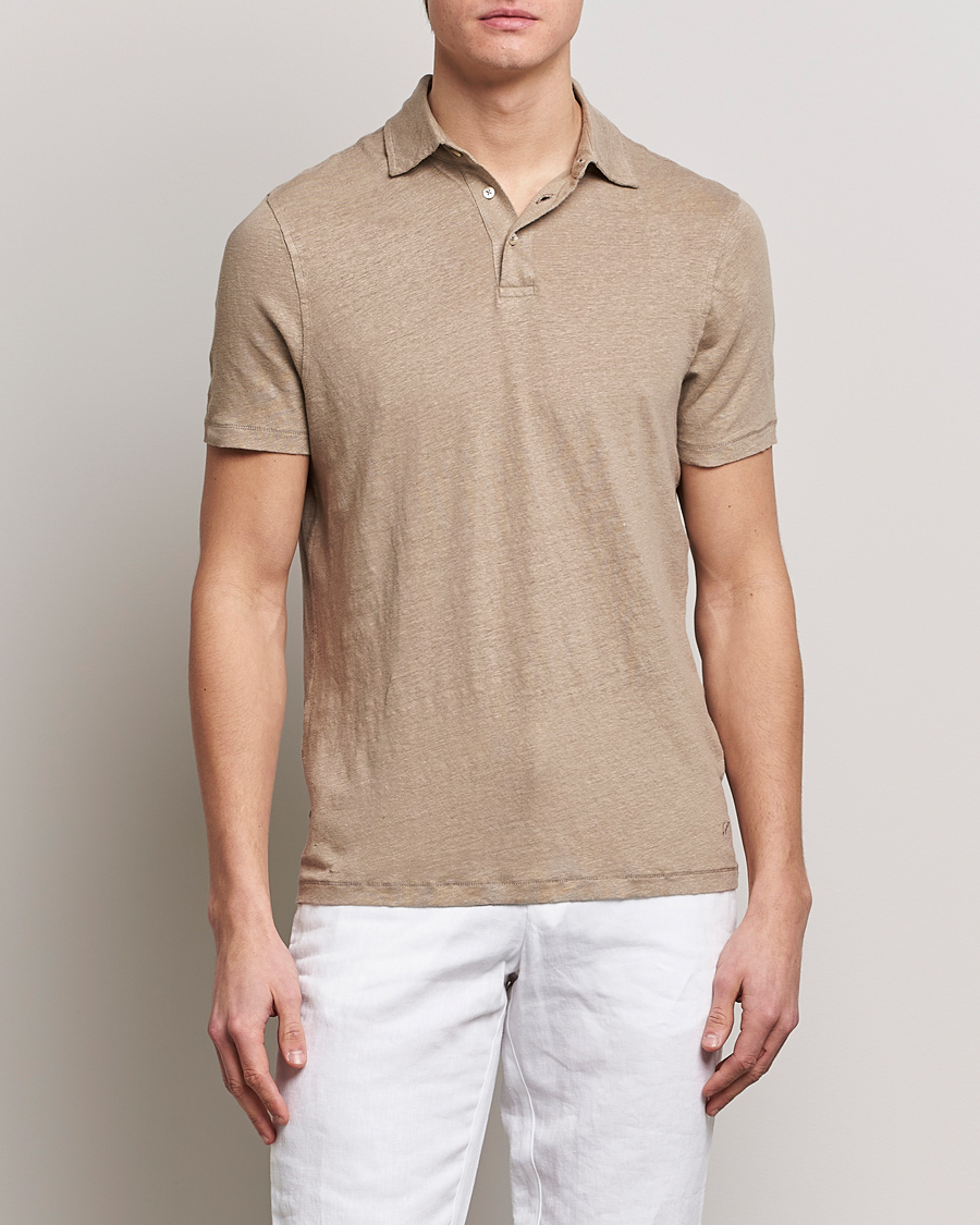 Uomini | Polo | Stenströms | Linen Polo Shirt Beige