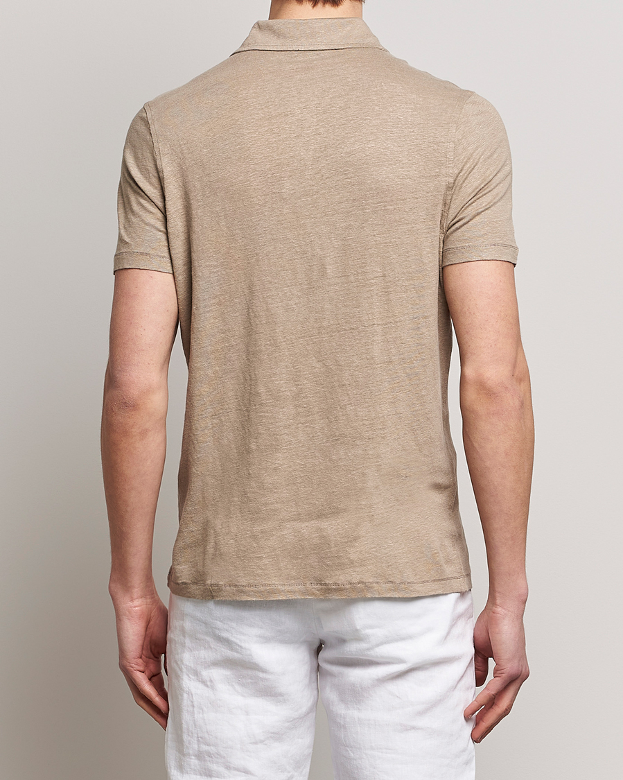 Uomini | Polo | Stenströms | Linen Polo Shirt Beige
