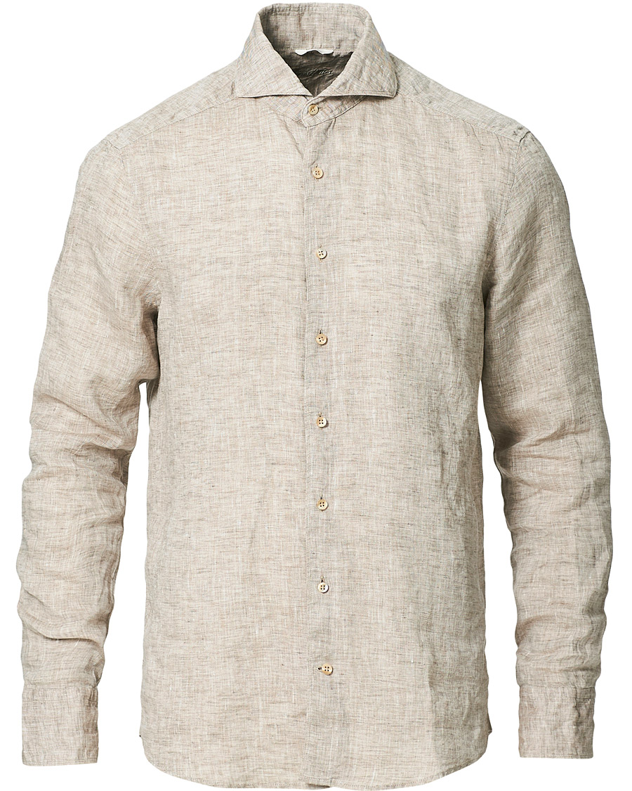Uomini | Camicie | Stenströms | Slimline Cut Away Linen Shirt Taupe