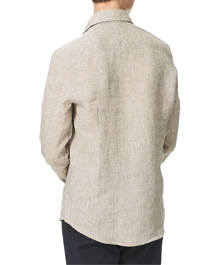 Uomini | Camicie | Stenströms | Slimline Cut Away Linen Shirt Taupe