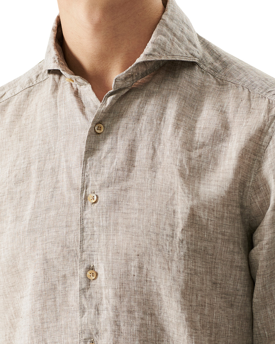 Uomini | Camicie | Stenströms | Slimline Cut Away Linen Shirt Taupe