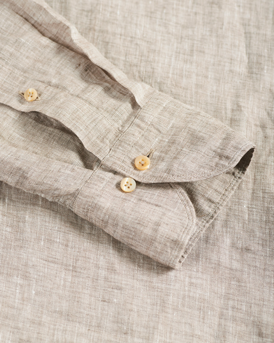 Uomini | Camicie | Stenströms | Slimline Cut Away Linen Shirt Taupe