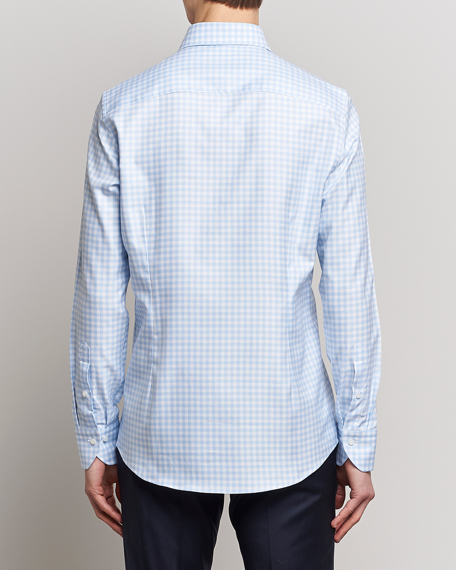 Uomini | Camicie | Stenströms | Slimline Checked Cut Away Shirt Light Blue