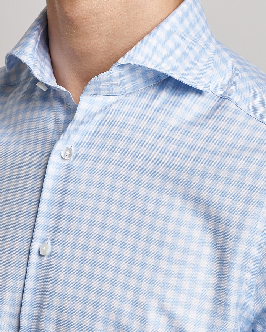 Uomini | Camicie | Stenströms | Slimline Checked Cut Away Shirt Light Blue