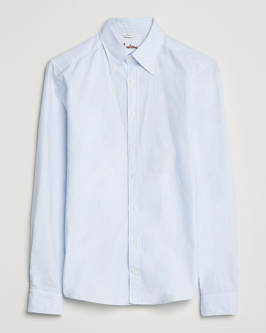 Uomini | Camicie | Stenströms | Slimline Washed Striped Oxford Shirt Light Blue
