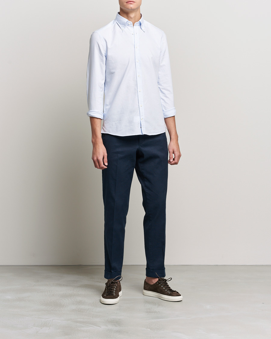 Uomini | Camicie | Stenströms | Slimline Washed Striped Oxford Shirt Light Blue