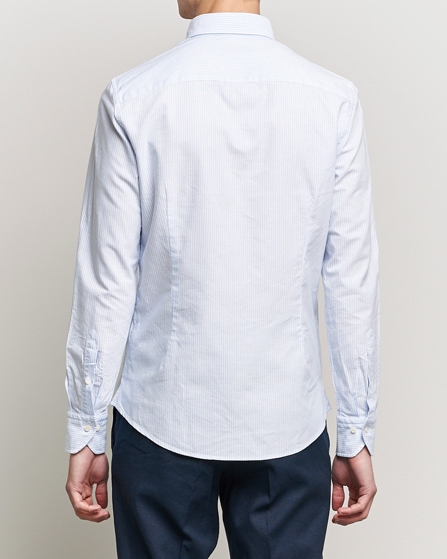 Uomini | Camicie | Stenströms | Slimline Washed Striped Oxford Shirt Light Blue