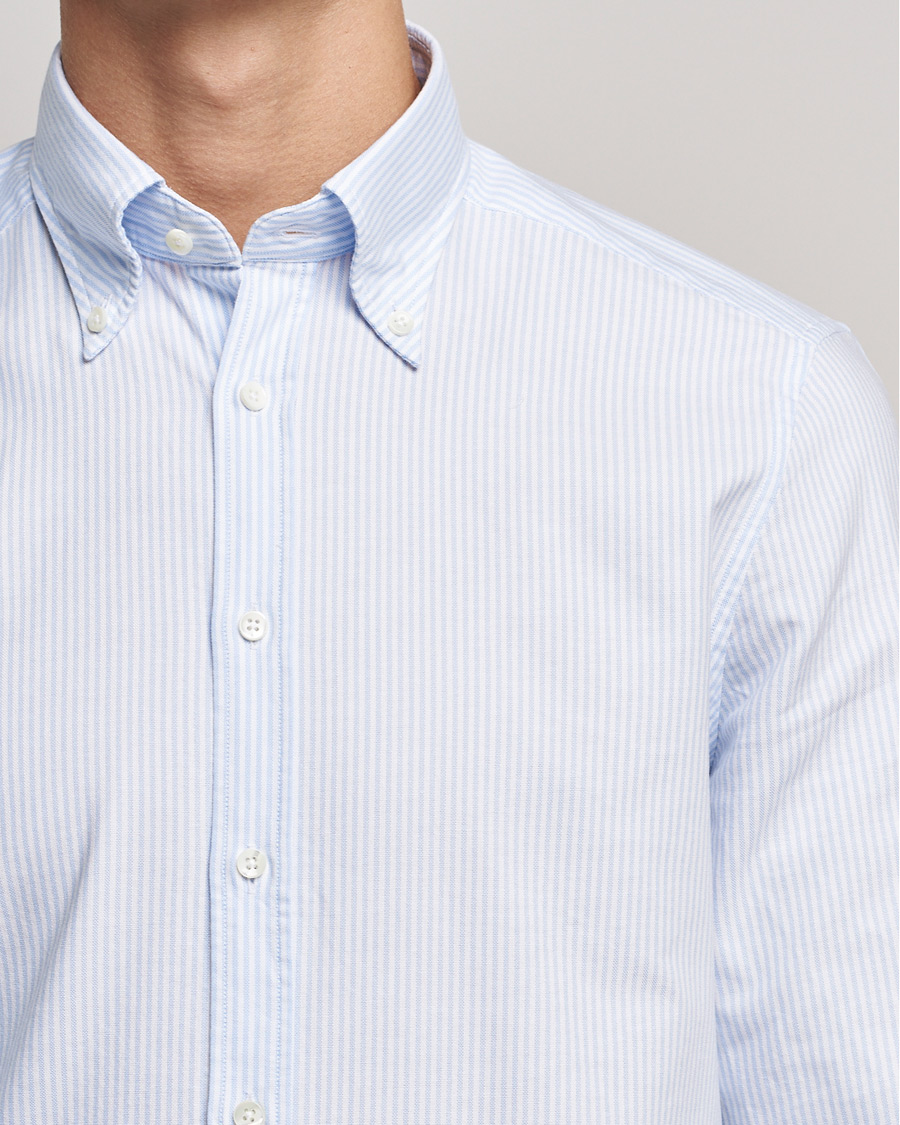 Uomini | Camicie | Stenströms | Slimline Washed Striped Oxford Shirt Light Blue