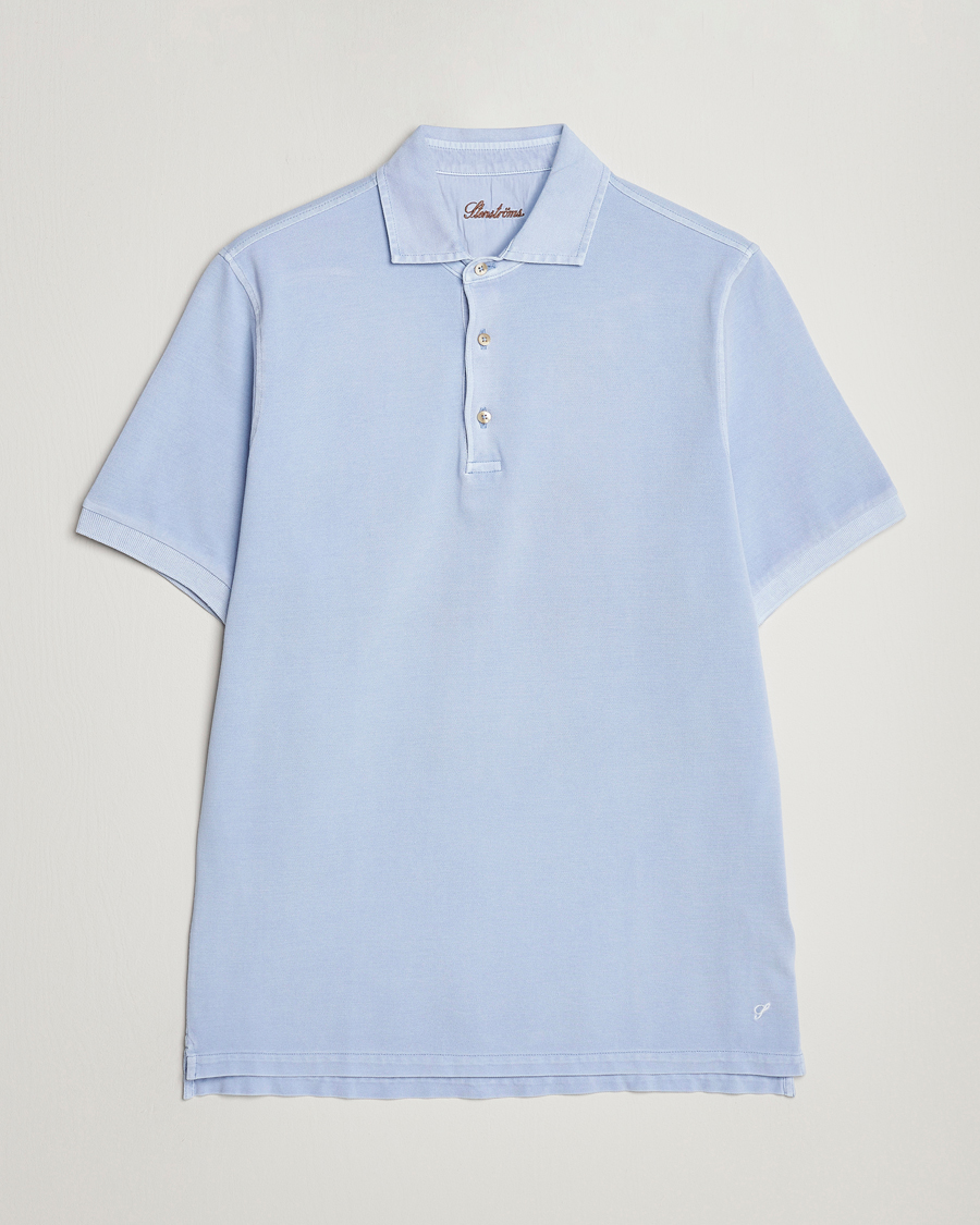 Uomini | Polo | Stenströms | Pigment Dyed Cotton Polo Shirt Light Blue