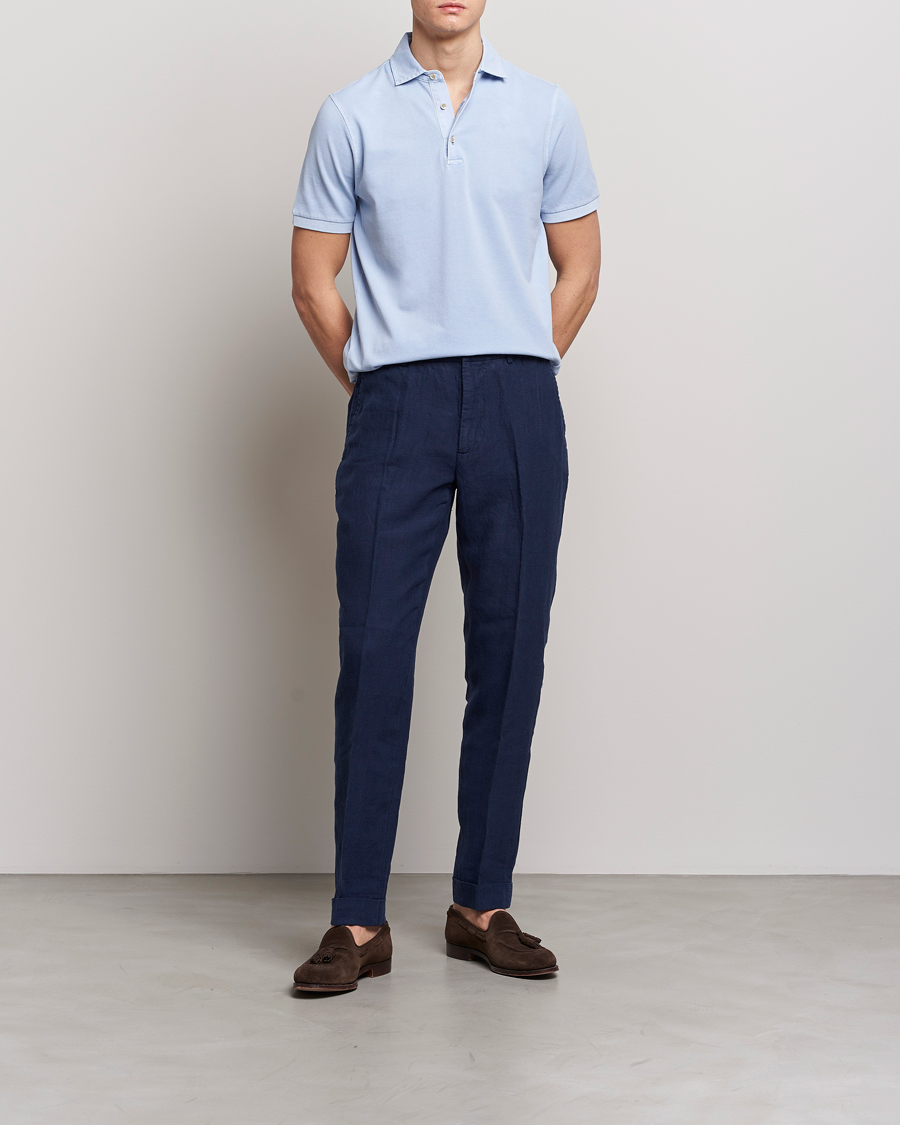 Uomini | Polo | Stenströms | Pigment Dyed Cotton Polo Shirt Light Blue