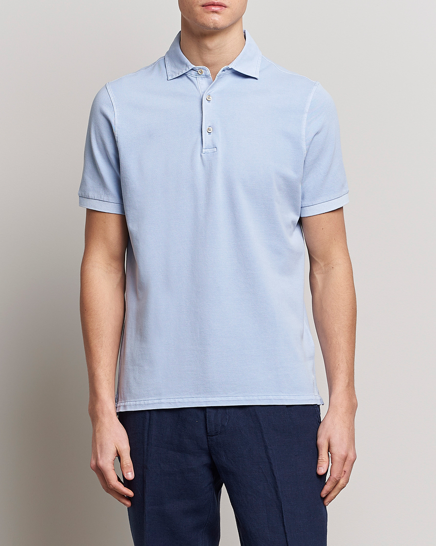 Uomini | Polo | Stenströms | Pigment Dyed Cotton Polo Shirt Light Blue