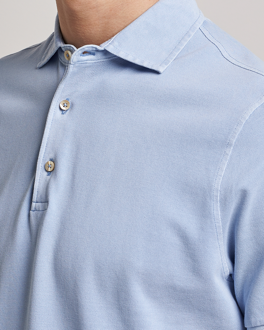 Uomini | Polo | Stenströms | Pigment Dyed Cotton Polo Shirt Light Blue