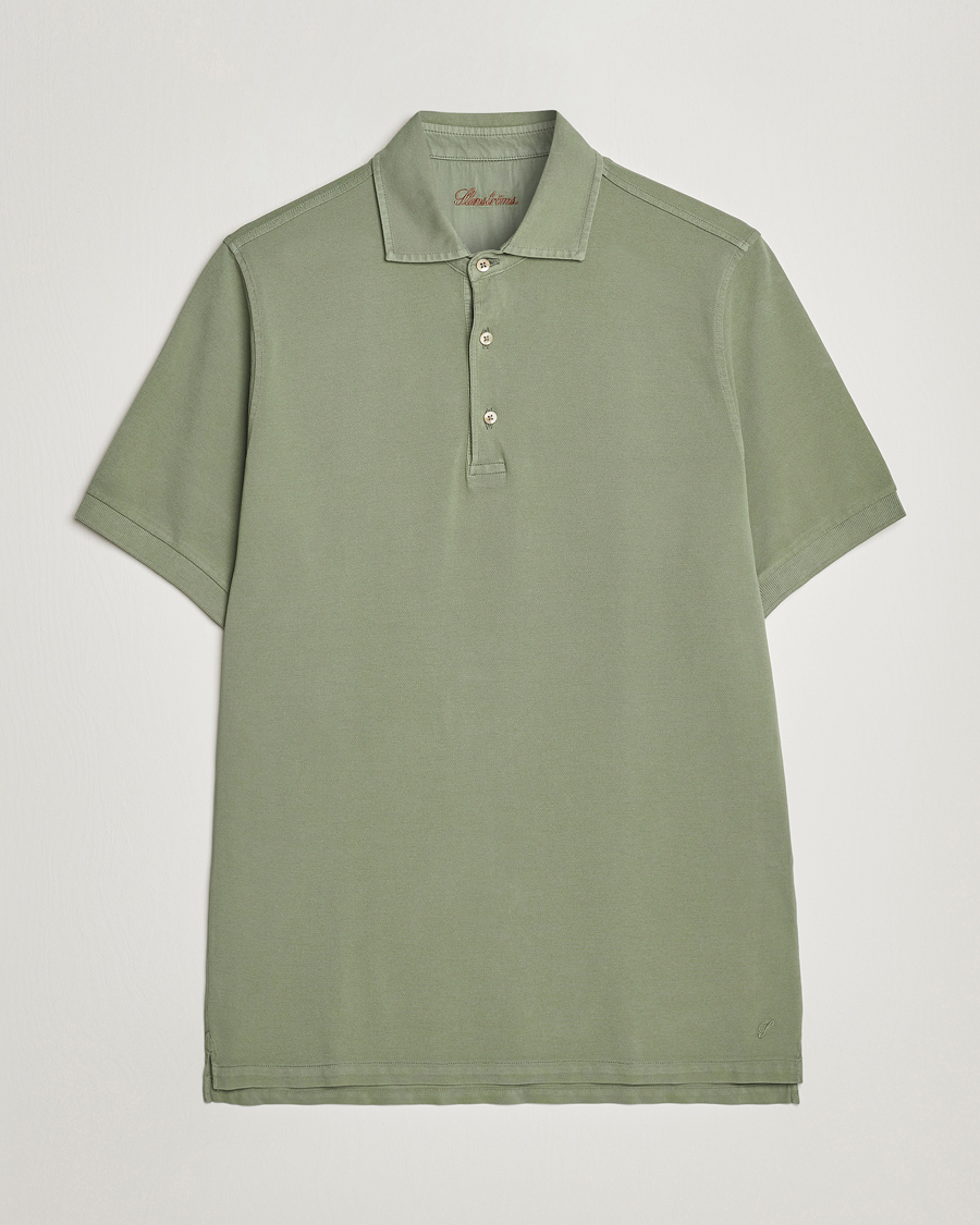 Uomini | Polo | Stenströms | Pigment Dyed Cotton Polo Shirt Green