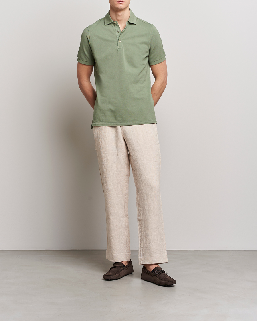 Uomini | Polo | Stenströms | Pigment Dyed Cotton Polo Shirt Green
