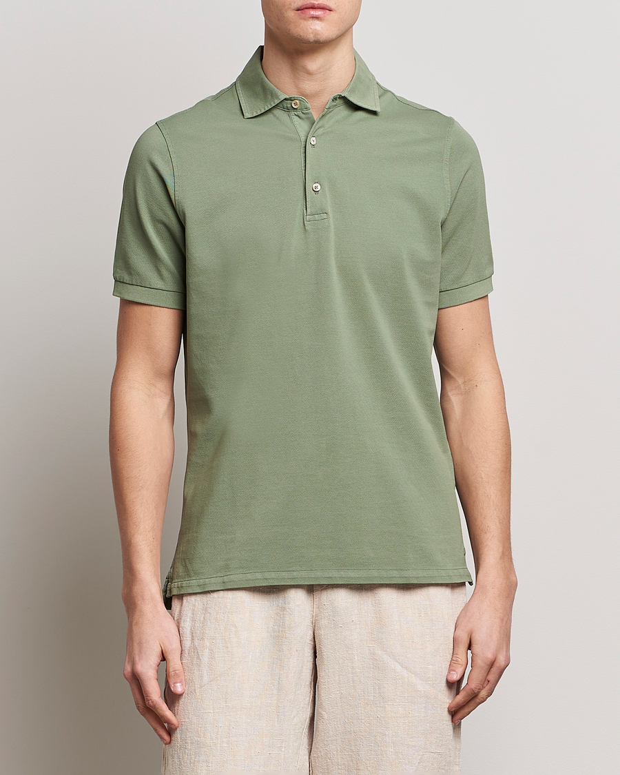 Uomini | Polo | Stenströms | Pigment Dyed Cotton Polo Shirt Green