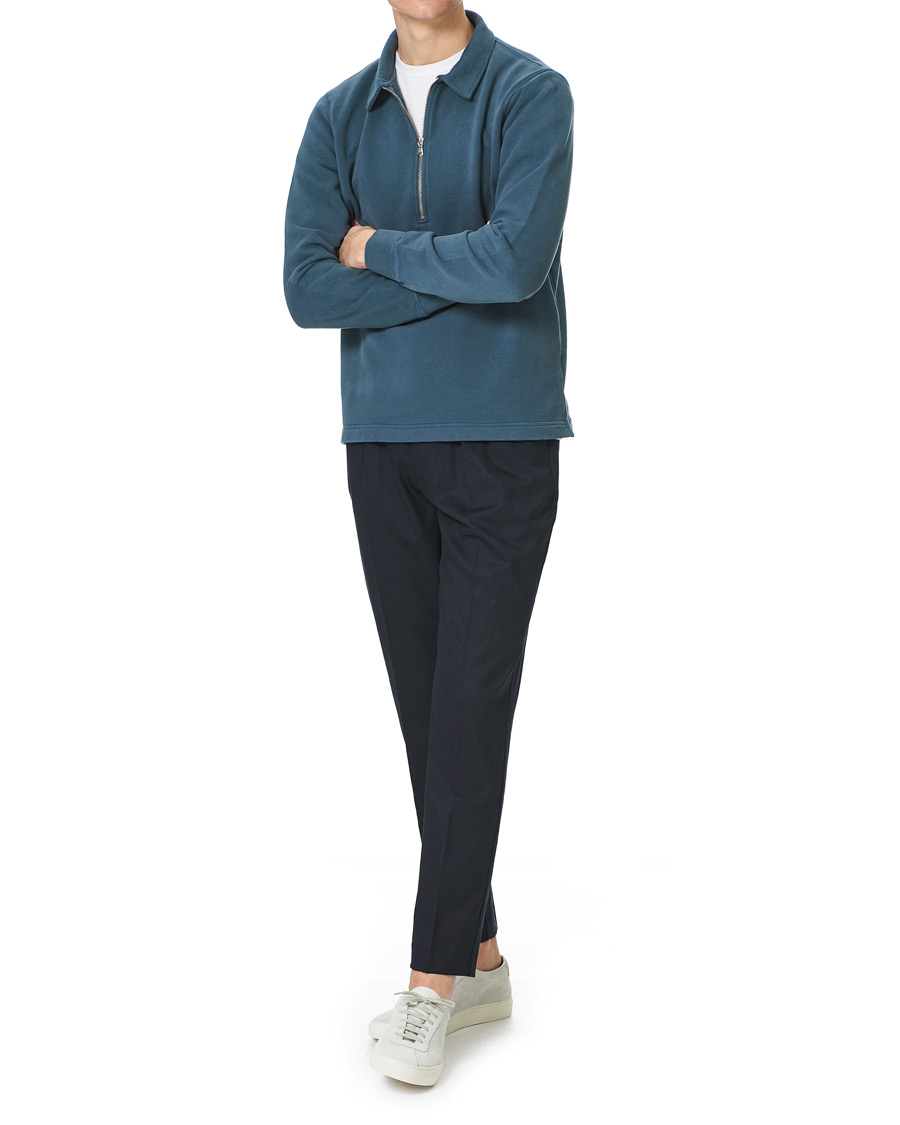 Uomini | Maglieria | Sunspel | Zip Polo Sweatshirt Dark Petrol