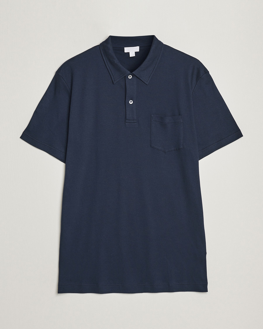 Uomini | Polo | Sunspel | Sea Island Jersey Riviera Polo Navy