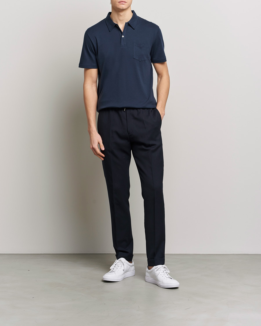 Uomini | Polo | Sunspel | Sea Island Jersey Riviera Polo Navy