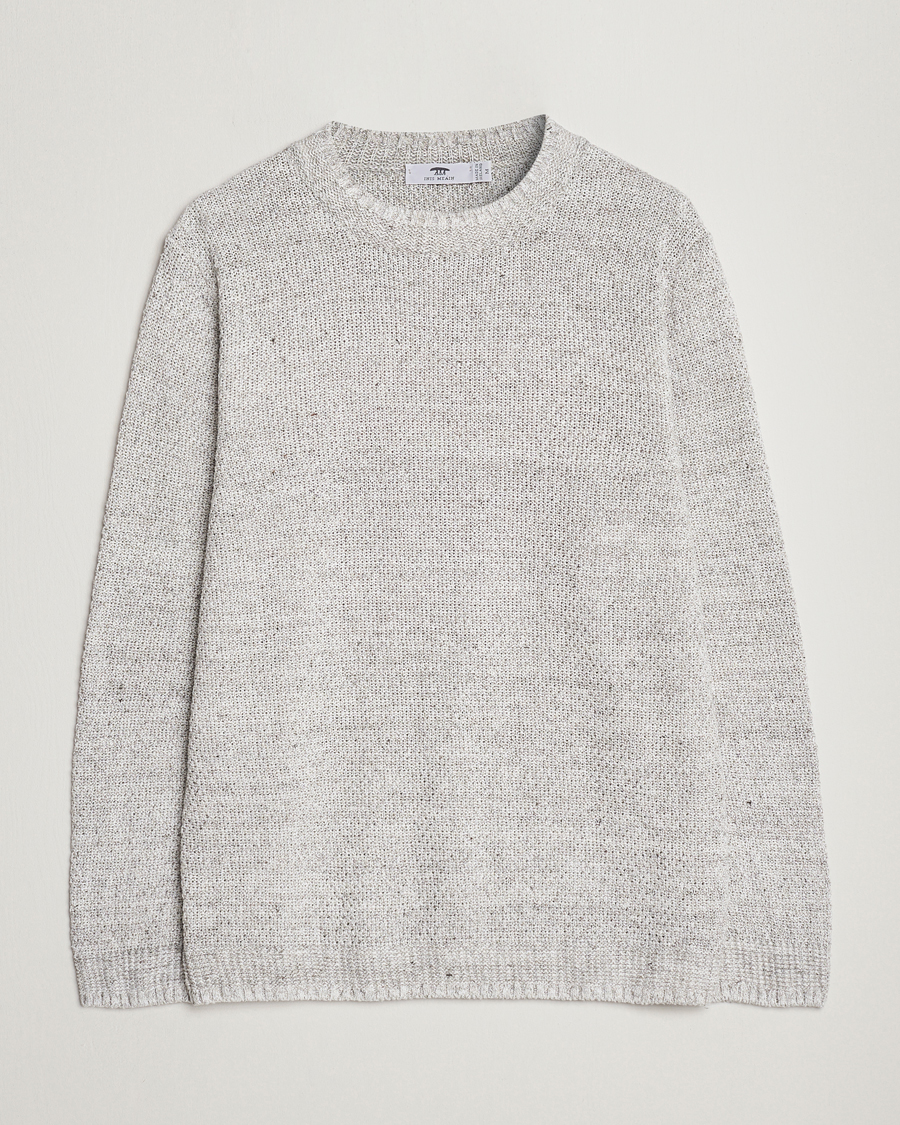 Uomini | Maglieria | Inis Meáin | Moss Stiched Linen Crew Neck Cream