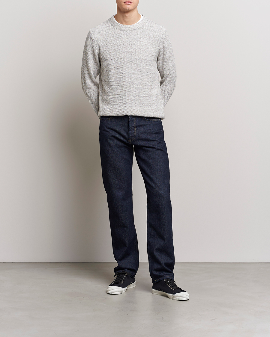 Uomini | Maglieria | Inis Meáin | Moss Stiched Linen Crew Neck Cream