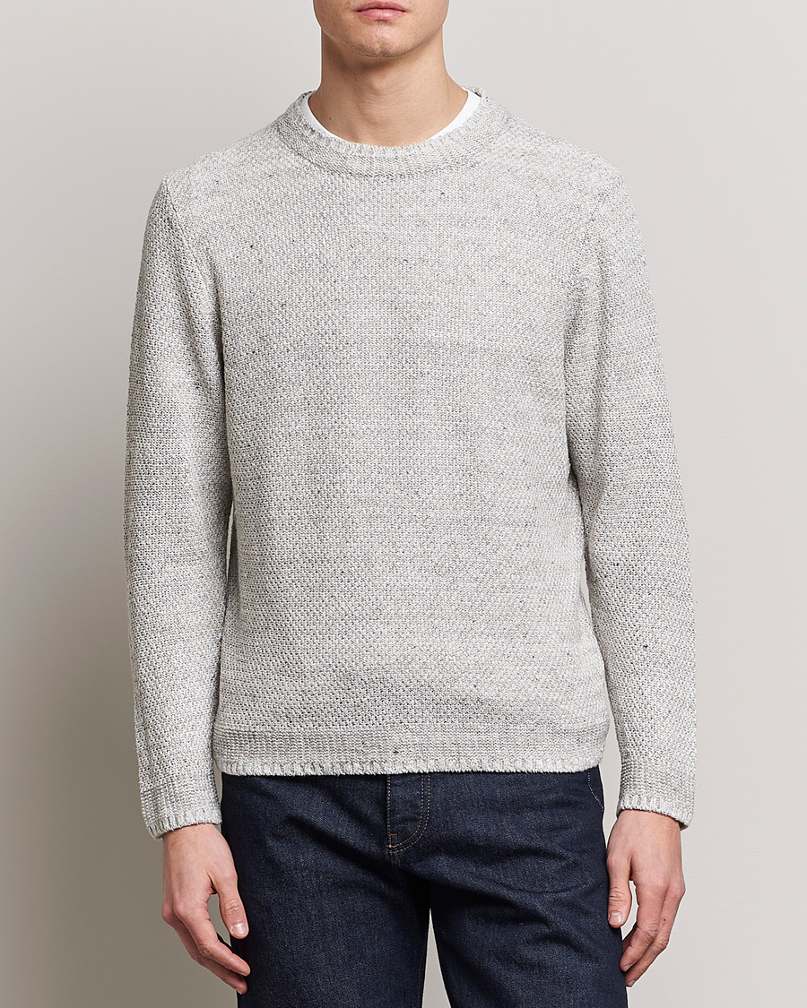 Uomini | Maglieria | Inis Meáin | Moss Stiched Linen Crew Neck Cream