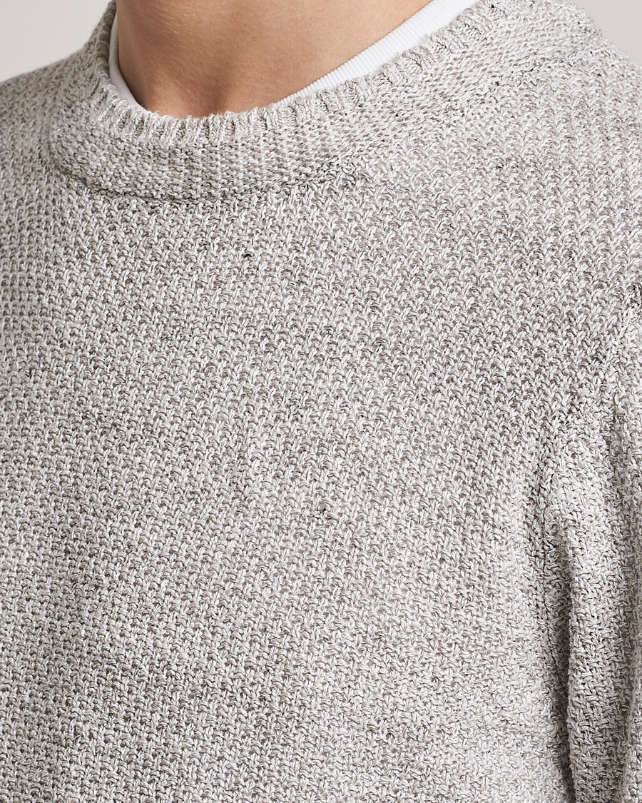 Uomini | Maglieria | Inis Meáin | Moss Stiched Linen Crew Neck Cream
