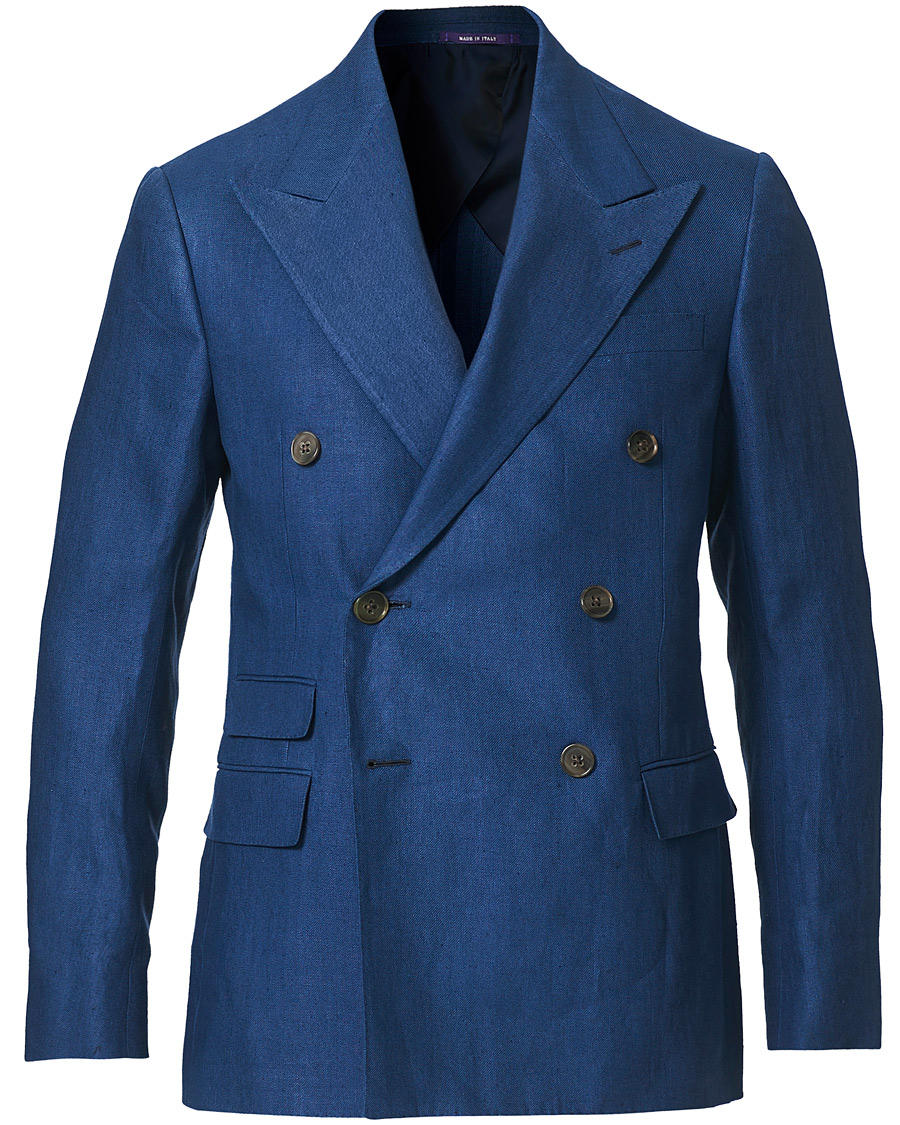Uomini | Blazers | Ralph Lauren Purple Label | Double Breasted Linen Blazer Medium Blue