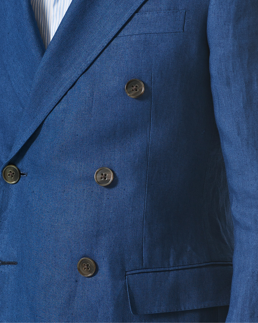 Uomini | Blazers | Ralph Lauren Purple Label | Double Breasted Linen Blazer Medium Blue