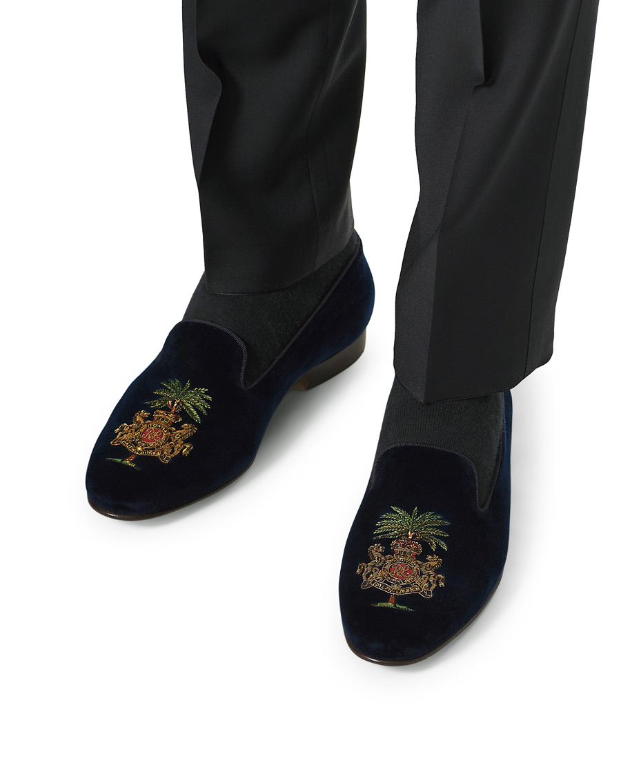 Uomini | Ralph Lauren Purple Label Alonso Palm Crest Slippers Navy | Ralph Lauren Purple Label | Alonso Palm Crest Slippers Navy