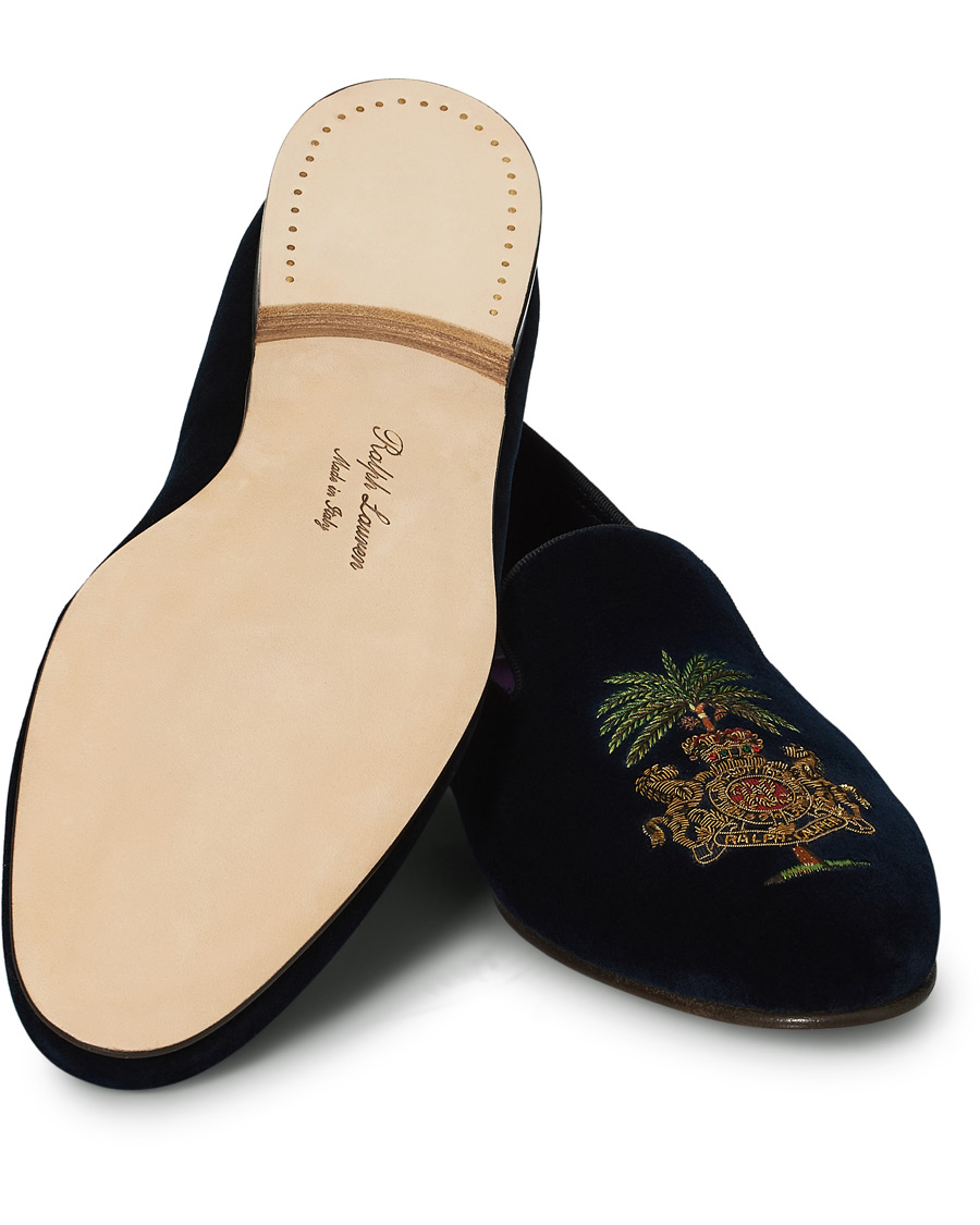 Uomini | Ralph Lauren Purple Label Alonso Palm Crest Slippers Navy | Ralph Lauren Purple Label | Alonso Palm Crest Slippers Navy