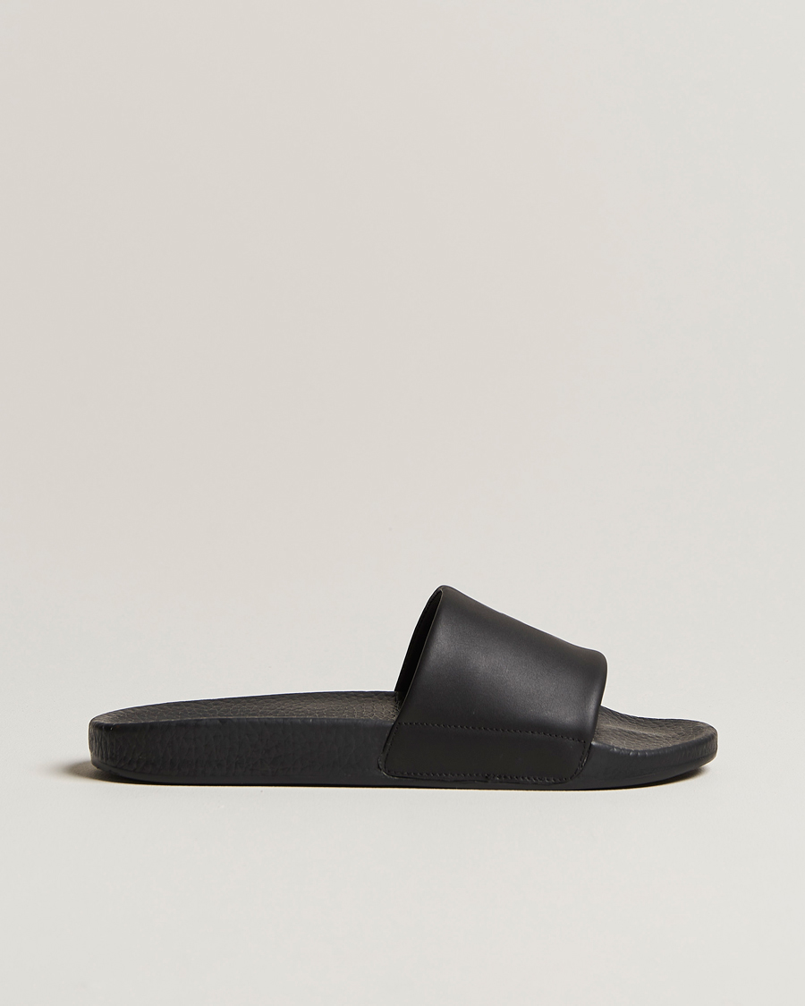 Uomini | Polo Ralph Lauren Leather Logo Slides Black | Polo Ralph Lauren | Leather Logo Slides Black