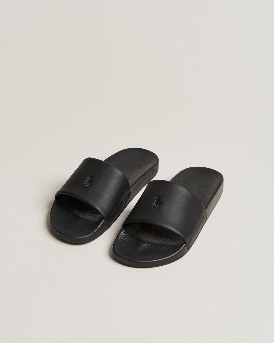 Uomini | Polo Ralph Lauren Leather Logo Slides Black | Polo Ralph Lauren | Leather Logo Slides Black