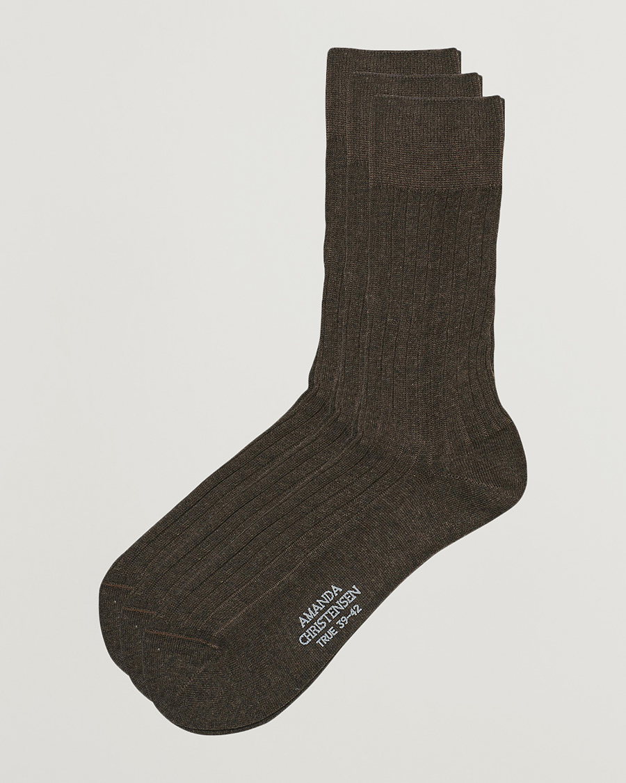 Uomini | Biancheria intima | Amanda Christensen | 3-Pack True Cotton Ribbed Socks Brown Melange