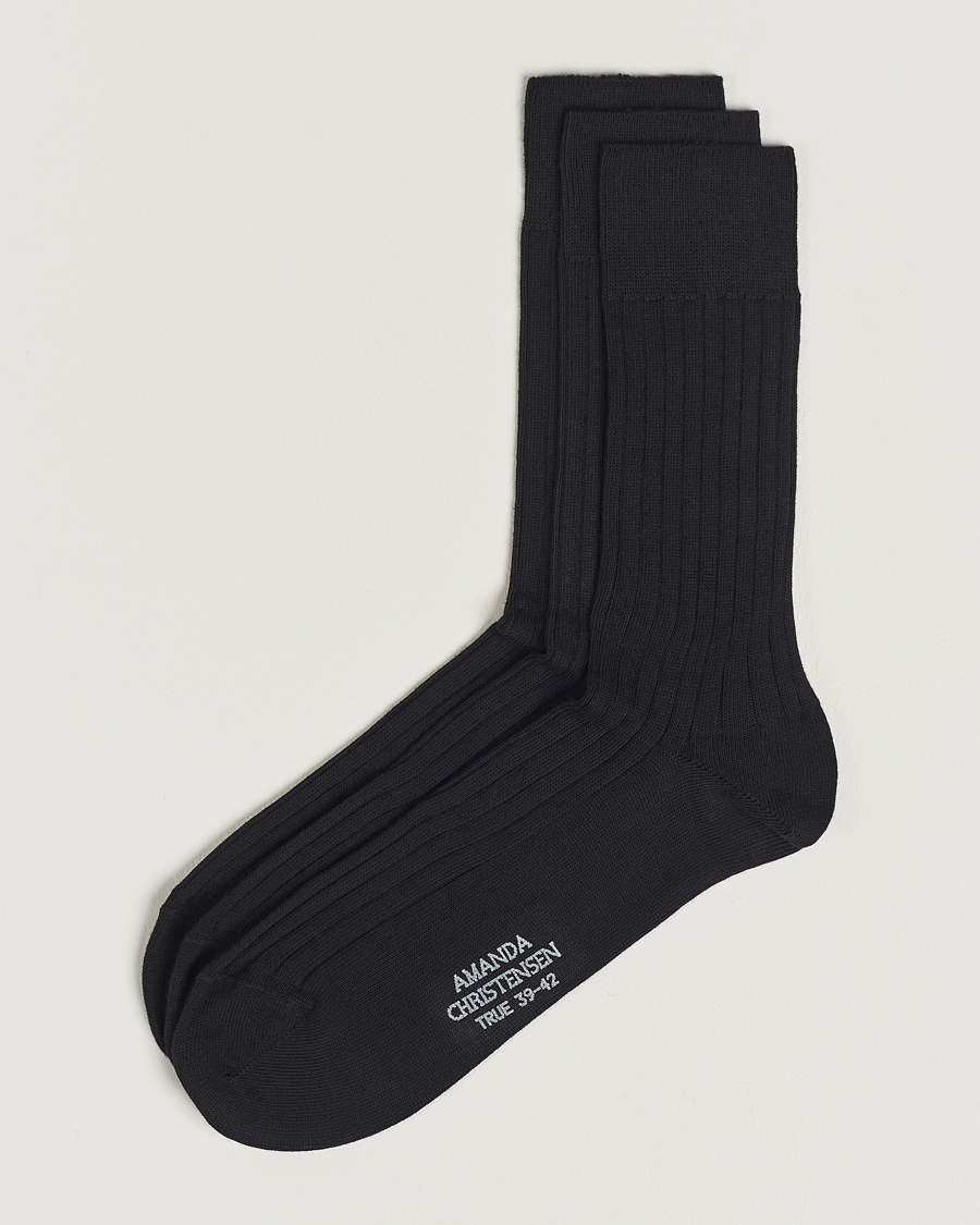 Uomini | Biancheria intima | Amanda Christensen | 3-Pack True Cotton Ribbed Socks Black