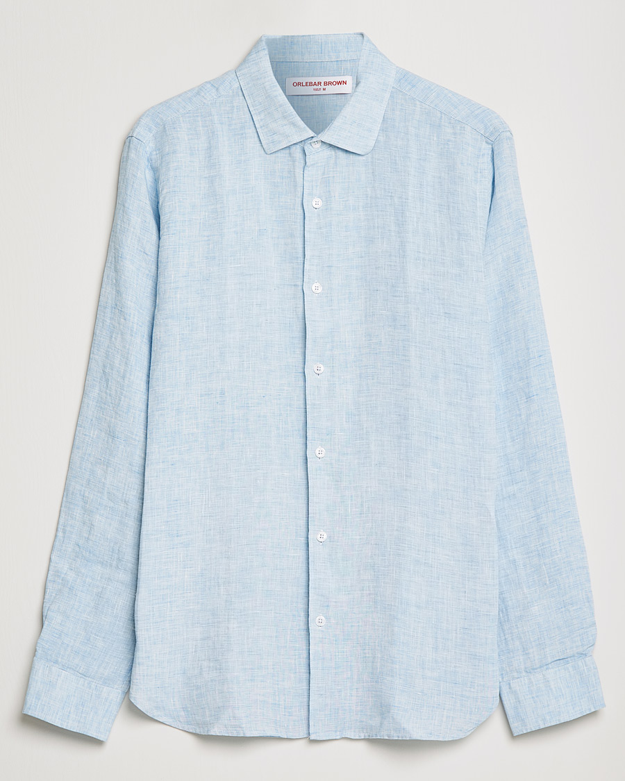 Uomini | Camicie | Orlebar Brown | Giles Linen CLS Shirt Pale Blue/White