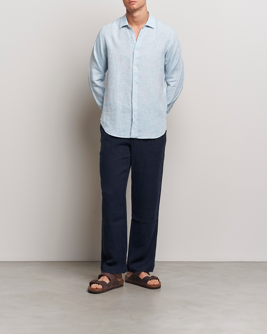 Uomini | Camicie | Orlebar Brown | Giles Linen CLS Shirt Pale Blue/White