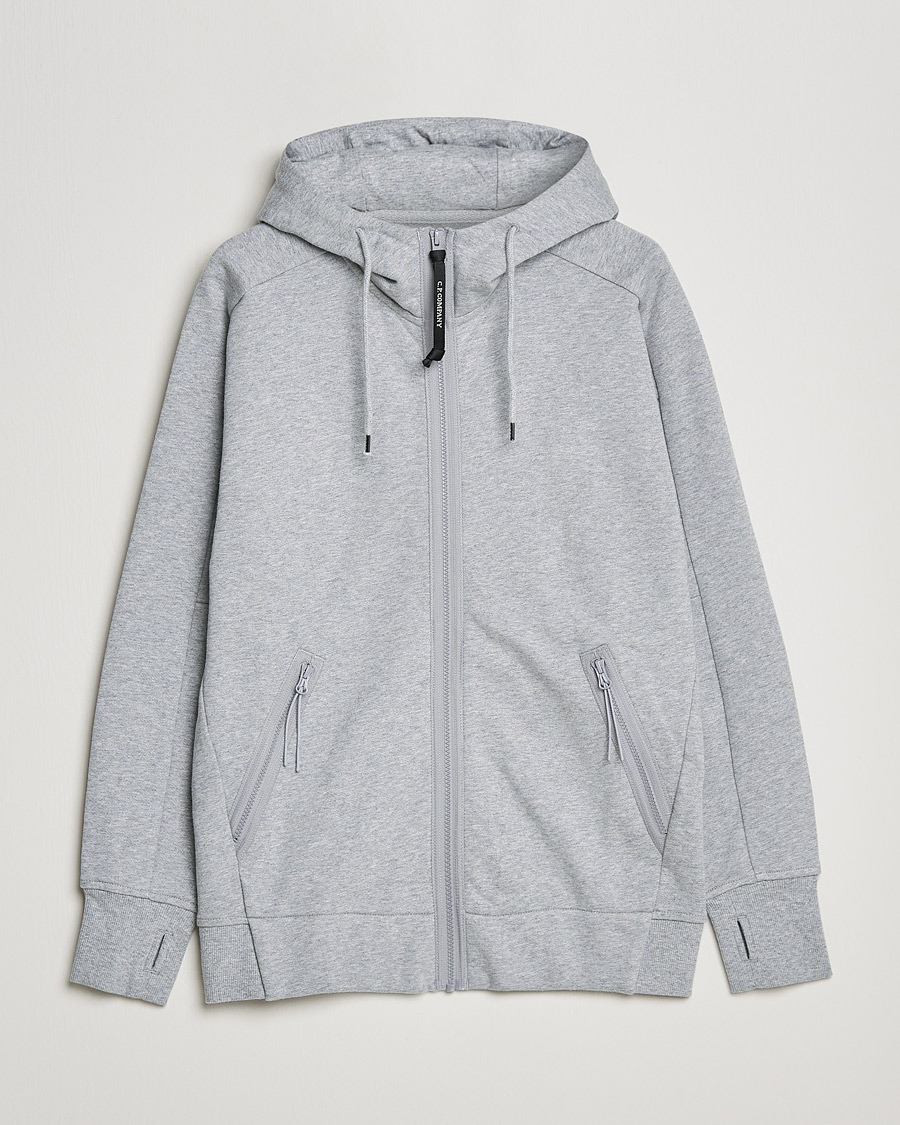 Uomini | Maglieria | C.P. Company | Diagonal Raised Fleece Full Zip Goggle Hoodie Grey