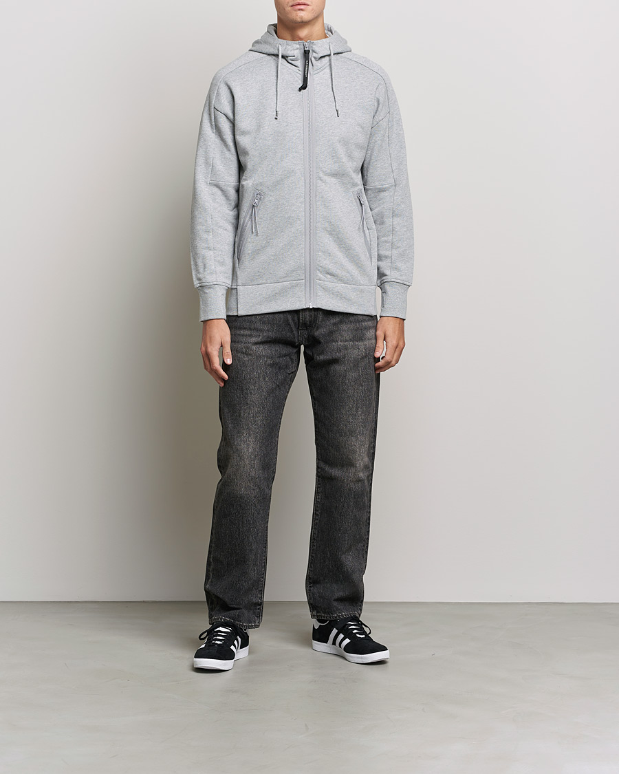 Uomini | Maglieria | C.P. Company | Diagonal Raised Fleece Full Zip Goggle Hoodie Grey