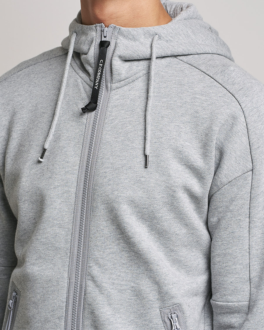 Uomini | Maglieria | C.P. Company | Diagonal Raised Fleece Full Zip Goggle Hoodie Grey