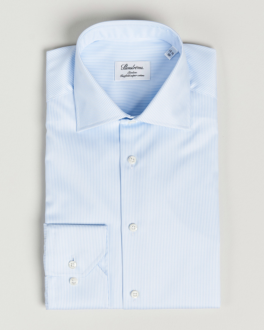 Uomini | Camicie | Stenströms | Slimline Thin Stripe Shirt White/Blue